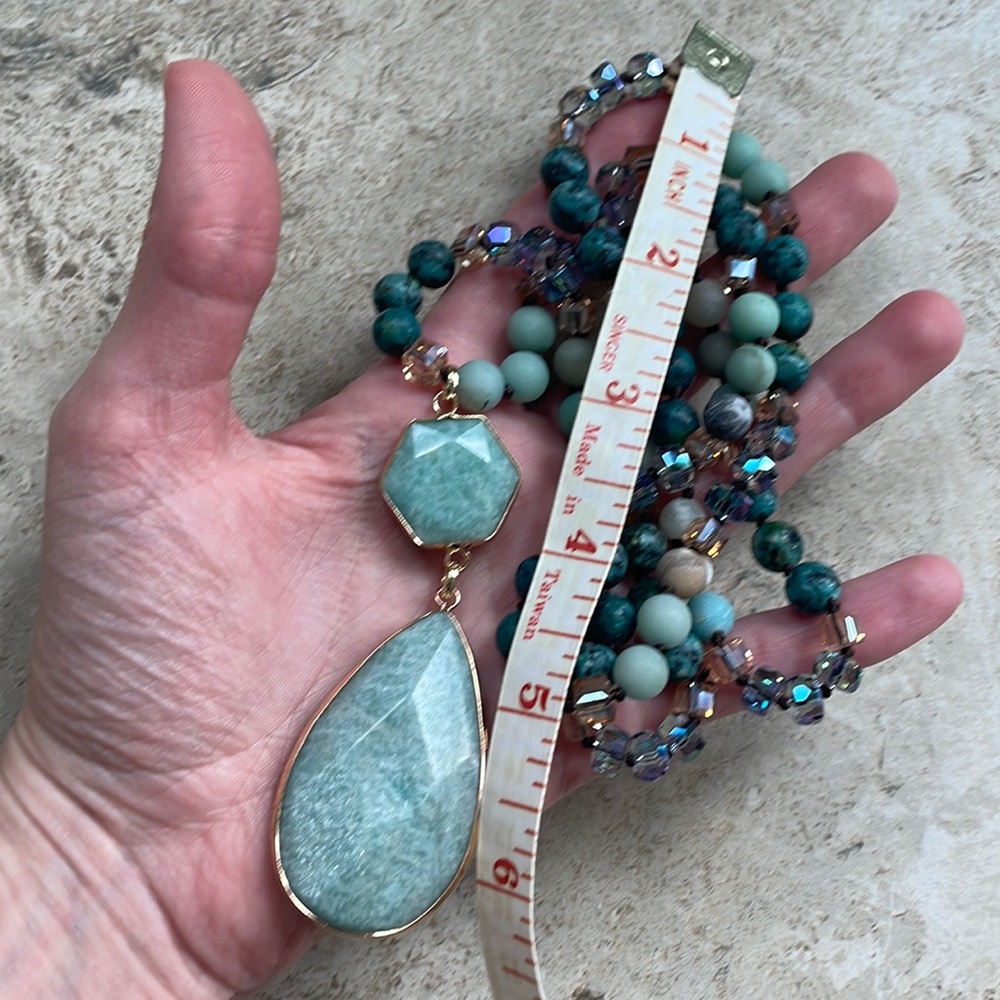Amazonite gemstone necklace beaded pendant - Picture 5 of 17